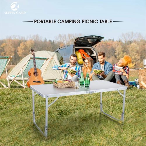  ALPHA CAMP 4ft Folding Camping Table Aluminum Adjustable Height Picnic Table Waterproof and Rust Resistant Portable Desk with Handle Stable Durable Table for Outdoor Camp Traveling