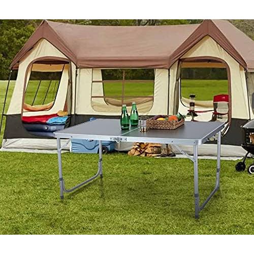  ALPHA CAMP Folding Camping Table 4FT Aluminum Height Adjustable Camping Table Portable Picnic Dining Table Lightweight Folding Card Table w/Handle for Indoor Outdoor Patio Backyard