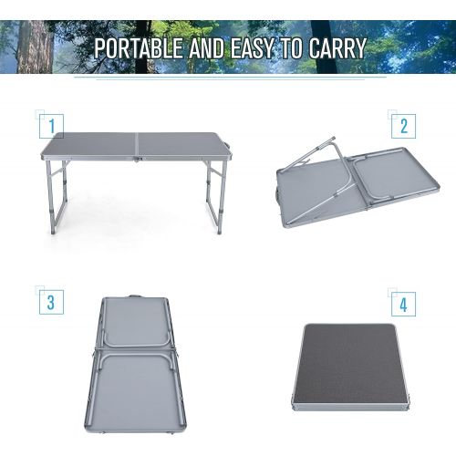  ALPHA CAMP Folding Camping Table 4FT Aluminum Height Adjustable Camping Table Portable Picnic Dining Table Lightweight Folding Card Table w/Handle for Indoor Outdoor Patio Backyard