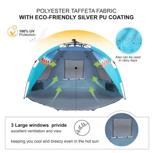  ALPHA CAMP ＆ Hang Ten Cooperation Style Beach Tent Easy Instant Sun Shelter-Extended Zippered Porch Included