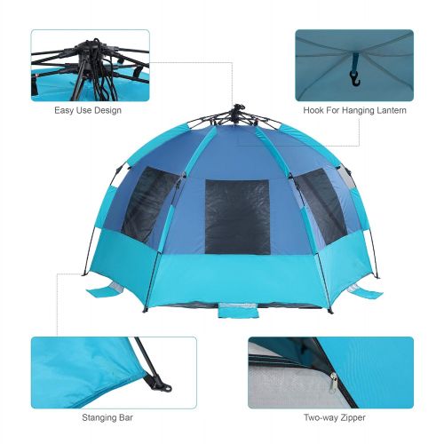  ALPHA CAMP ＆ Hang Ten Cooperation Style Beach Tent Easy Instant Sun Shelter-Extended Zippered Porch Included