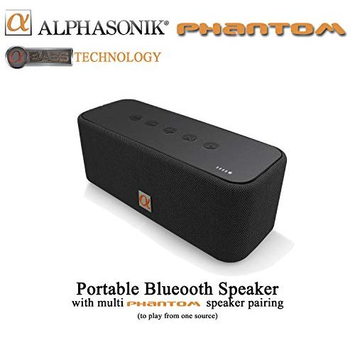  Alphasonik Phantom Wireless Bluetooth V4.2 Portable Party Speaker with Loud 30W HD Stereo Sound and Rich Bass, Built-in Mic, Micro USB, Auxiliary, 4000mAh Battery 24-Hour Playtime