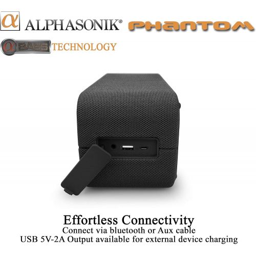  Alphasonik Phantom Wireless Bluetooth V4.2 Portable Party Speaker with Loud 30W HD Stereo Sound and Rich Bass, Built-in Mic, Micro USB, Auxiliary, 4000mAh Battery 24-Hour Playtime