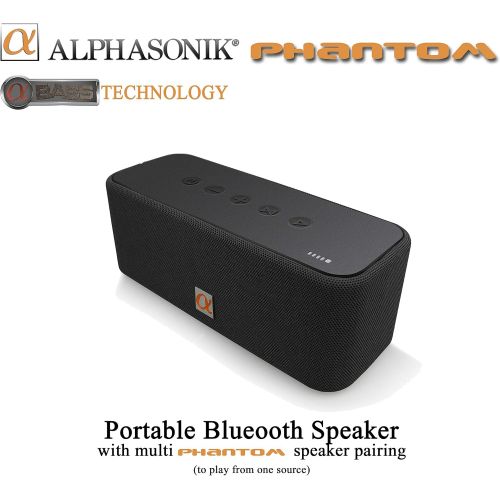  Alphasonik Phantom Wireless Bluetooth V4.2 Portable Party Speaker with Loud 30W HD Stereo Sound and Rich Bass, Built-in Mic, Micro USB, Auxiliary, 4000mAh Battery 24-Hour Playtime