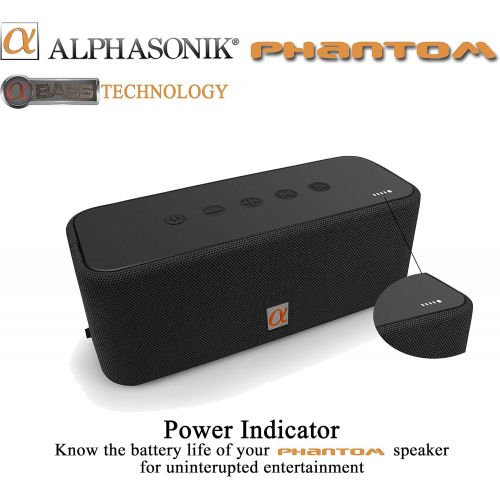  Alphasonik Phantom Wireless Bluetooth V4.2 Portable Party Speaker with Loud 30W HD Stereo Sound and Rich Bass, Built-in Mic, Micro USB, Auxiliary, 4000mAh Battery 24-Hour Playtime