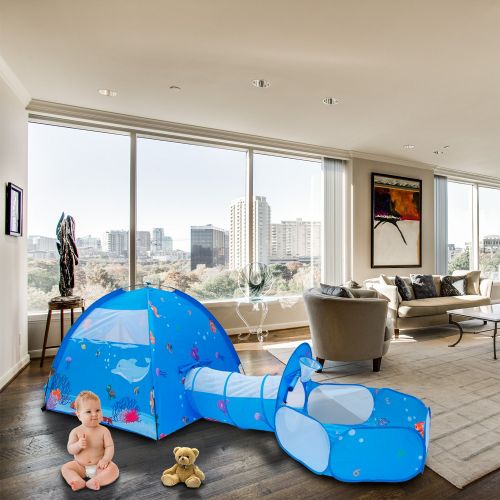  ALPIKA 3pc Kids Play Tent with Pop-Up Tunnel & Ball Pit Toy Playhouse As Gifts for Toddlers Children Indoor&Outdoor Playing