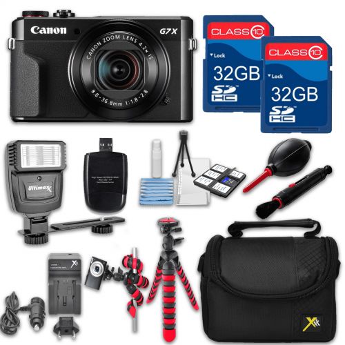  Als Variety Canon Powershot G7 X Mark II (Black) HS Point and Shoot Digital Camera, W Case + 64GB Memory + Flash + Tripod + Case + Cleaning Kit + More