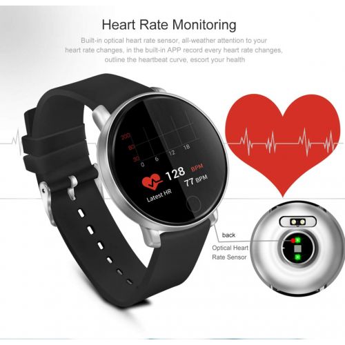  ALTRLP Fitness Tracker Pedometer Waterproof Heart Rate Monitor Blood Pressure kinesthetic Intelligence Metal Bracelet Round Screen