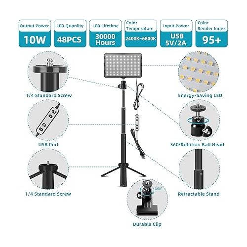  LED Streaming Key Lights, Photography Video Conference Lighting Kit with 4 Color Filters for Tabletop Photo Laptop Webcam Selfile Video Recording Computer Zoom Meetings Conferencing Game Live Stream