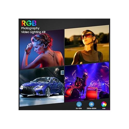  RGB Photography Video Lighting Kit, 50W Bi-Color Energy-Saving LED Video Studio Lights with 2300k~8500k Dimmable CRI 97+ for Filming Camera Photo Recording Stage Shooting Streaming YouTube TikTok