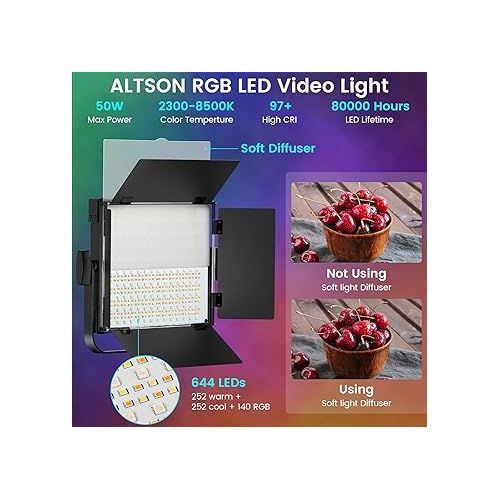  RGB Photography Video Lighting Kit, 50W Bi-Color Energy-Saving LED Video Studio Lights with 2300k~8500k Dimmable CRI 97+ for Filming Camera Photo Recording Stage Shooting Streaming YouTube TikTok