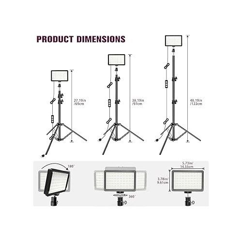  Photography Lighting Kit Dimmable 5600K USB Led Video Studio Streaming Lights with Adjustable Tripod Stand and Color Filters for Table Top/Photo Video Shooting