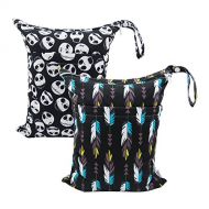 ALVABABY 2pcs Cloth Diaper Wet Dry Bags Waterproof Reusable with Two Zippered Pockets Travel Beach Pool Daycare Soiled Baby Items Yoga Gym Bag for Swimsuits or Wet Clothes L35132