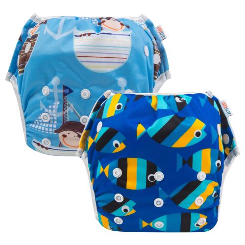  ALVABABY Swim Diapers for 0-3 Years Large Size 2pcs Reuseable Washable & Adjustable for Swimming Lesson & Baby Shower Gifts