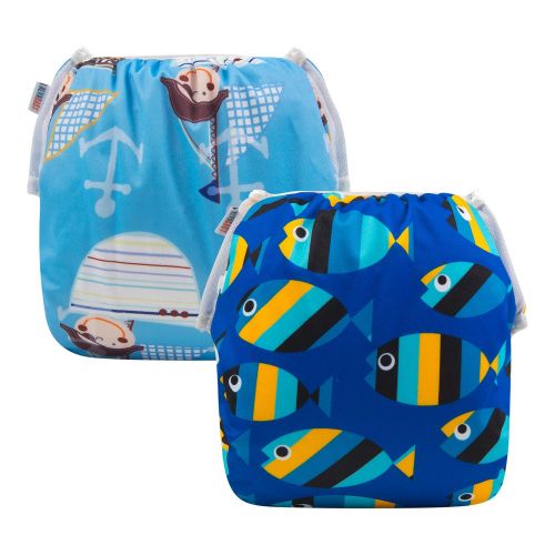  ALVABABY Swim Diapers for 0-3 Years Large Size 2pcs Reuseable Washable & Adjustable for Swimming Lesson & Baby Shower Gifts