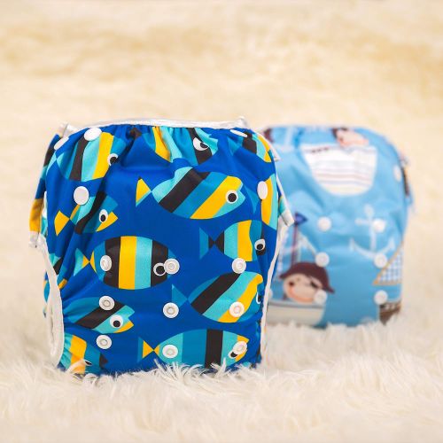  ALVABABY Swim Diapers for 0-3 Years Large Size 2pcs Reuseable Washable & Adjustable for Swimming Lesson & Baby Shower Gifts