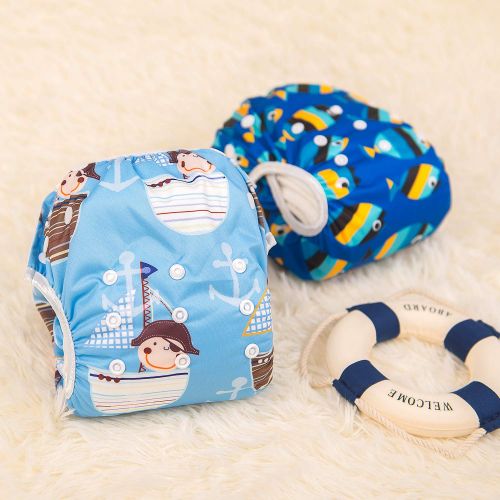  ALVABABY Swim Diapers for 0-3 Years Large Size 2pcs Reuseable Washable & Adjustable for Swimming Lesson & Baby Shower Gifts