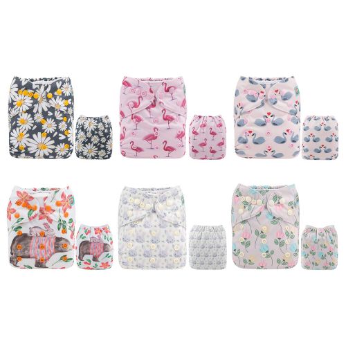  ALVABABY Baby Cloth Diapers One Size Adjustable Washable Reusable for Baby Girls and Boys 6 Pack with 12 Inserts