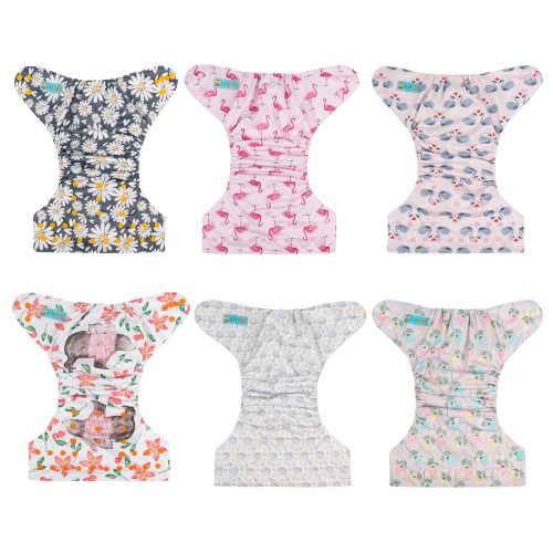  ALVABABY Baby Cloth Diapers One Size Adjustable Washable Reusable for Baby Girls and Boys 6 Pack with 12 Inserts