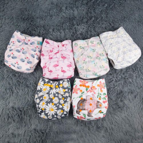  ALVABABY Baby Cloth Diapers One Size Adjustable Washable Reusable for Baby Girls and Boys 6 Pack with 12 Inserts