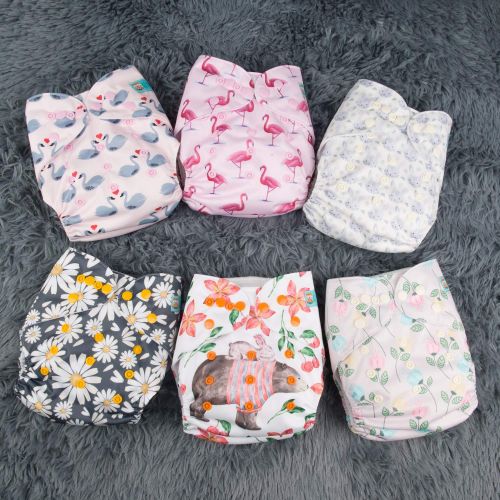  ALVABABY Baby Cloth Diapers One Size Adjustable Washable Reusable for Baby Girls and Boys 6 Pack with 12 Inserts