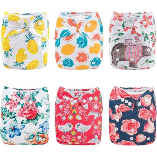  ALVABABY Cloth Diaper, One Size Adjustable Washable Reusable for Baby Girls and Boys 6 Pack with 12 Inserts 6DM63