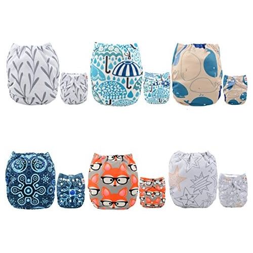  ALVABABY Pocket Cloth Diapers Reusable, Washable Adjustable, One Size for Baby Boys and Girls, 6 Pack with 12 Inserts 6DM26