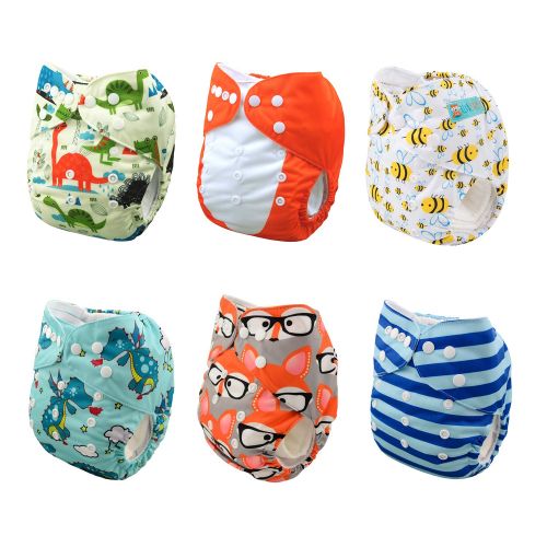  ALVABABY Baby Cloth Diapers One Size Adjustable Washable Reusable for Baby Girls and Boys 6 Pack + 12 Inserts 6DM48