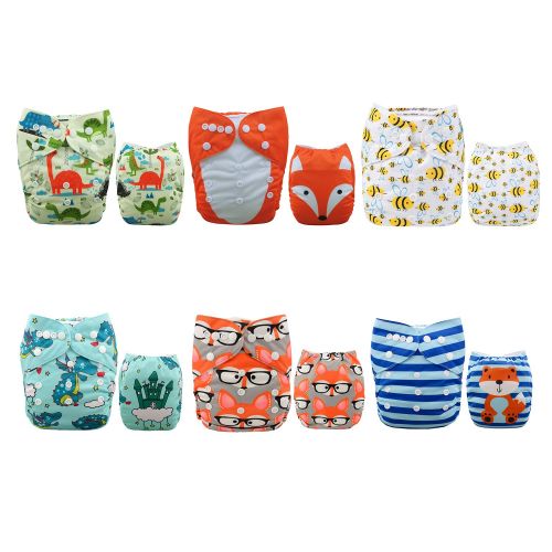  ALVABABY Baby Cloth Diapers One Size Adjustable Washable Reusable for Baby Girls and Boys 6 Pack + 12 Inserts 6DM48