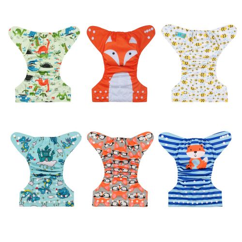  ALVABABY Baby Cloth Diapers One Size Adjustable Washable Reusable for Baby Girls and Boys 6 Pack + 12 Inserts 6DM48