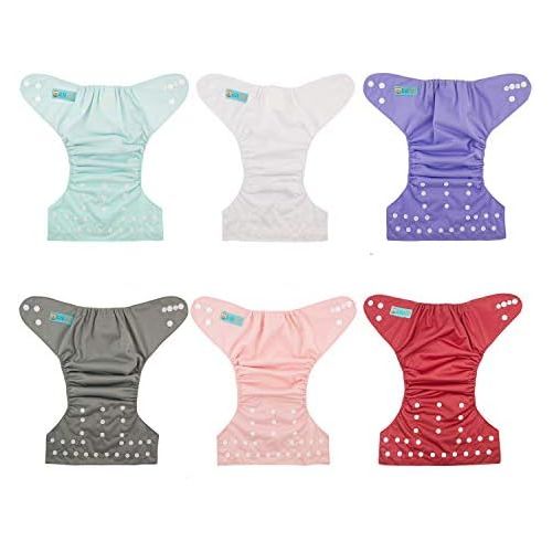  ALVABABY Cloth Diaper, One Size Adjustable Washable Reusable for Baby Girls and Boys 6 Pack with 12 Inserts 6BM100