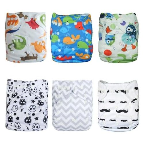  ALVABABY Baby Cloth Diapers One Size Adjustable Washable Reusable for Baby Girls and Boys 6 Pack + 12 Inserts 6DM08