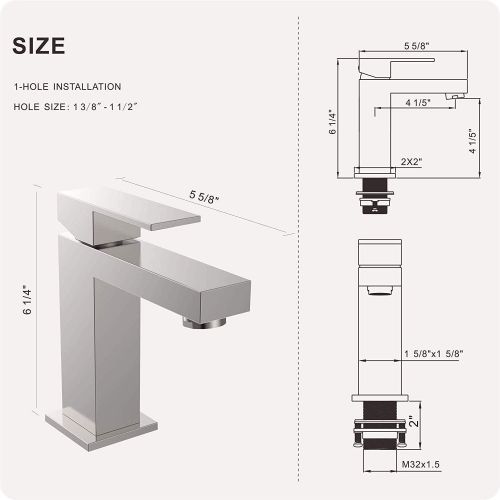  ALWEN Bathroom Faucet Brass, Single Hole Faucet for Bathroom, Single faucet with Pop Up Drain Leadfree Touch on Bathroom Sink Faucet, Brushed Nickel