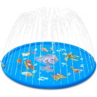 ALWOA Splash Pad, 68”Kids Sprinkler Pad for 1 2 3 4 5 Year Old Toddler Children Boys Girls, Inflatable Shark Water Toys Fun for Outdoor, Upgraded Sprinkle and Splash Play Mat with