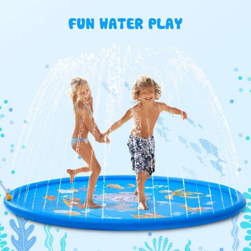  ALWOA Splash Pad, 68”Kids Sprinkler Pad for 1 2 3 4 5 Year Old Toddler Children Boys Girls, Inflatable Shark Water Toys Fun for Outdoor, Upgraded Sprinkle and Splash Play Mat with