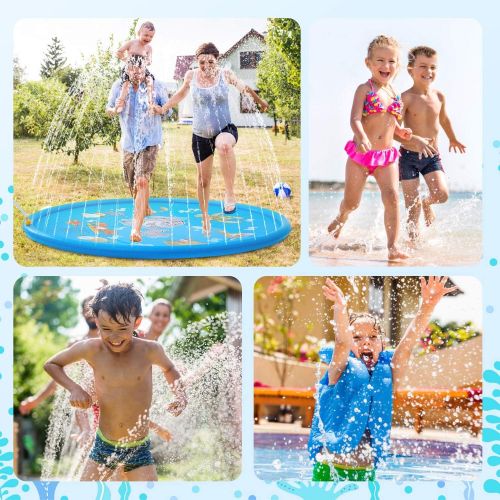  ALWOA Splash Pad, 68”Kids Sprinkler Pad for 1 2 3 4 5 Year Old Toddler Children Boys Girls, Inflatable Shark Water Toys Fun for Outdoor, Upgraded Sprinkle and Splash Play Mat with