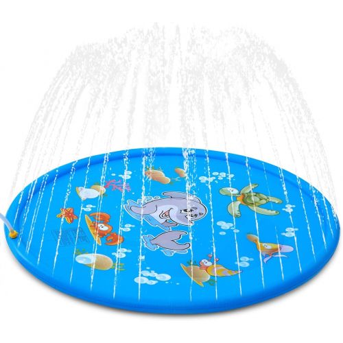  [아마존베스트]ALWOA Splash Pad, 68”Kids Sprinkler Pad for 1 2 3 4 5 Year Old Toodler Children Boys Girls, Inflatable Shark Water Toys Fun for Outdoor, Upgraded Sprinkle & Splash Play Mat with Wa