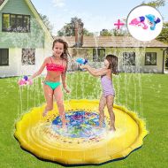 ALWOA YBB 68 Sprinkle and Splash Play Mat Toy with 2 Pack Dolphin Water Gun, Inflatable Outdoor Sprinkler Pad Summer Fun Water Toys for Kids Toddlers and Babies