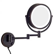ALWUD Lighted Makeup Mirror, Wall Mounted LED Vanity Mirrors Double Sided Magnification Beauty Mirror for Cosmetic Shaving,Oil-Rubbed Bronze_10X