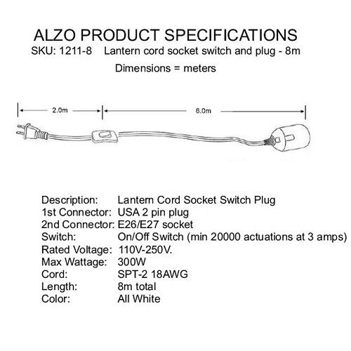  ALZO 24' Switched Cord for China Ball Overhead Lights?(2-Pack)