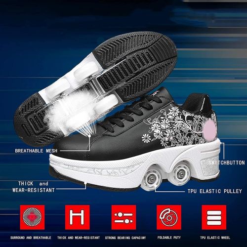  ALeaf Roller Skates for Women Outdoor,Parkour Shoes with Wheels for Girls/Boys,Kick Rollers Shoes Retractable Adults/Kids,Quad Roller Skates Men,Unisex Skating Shoes Recreation Sne