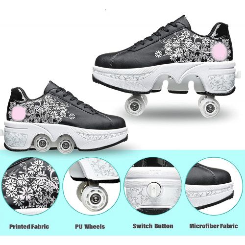  ALeaf Roller Skates for Women Outdoor,Parkour Shoes with Wheels for Girls/Boys,Kick Rollers Shoes Retractable Adults/Kids,Quad Roller Skates Men,Unisex Skating Shoes Recreation Sne