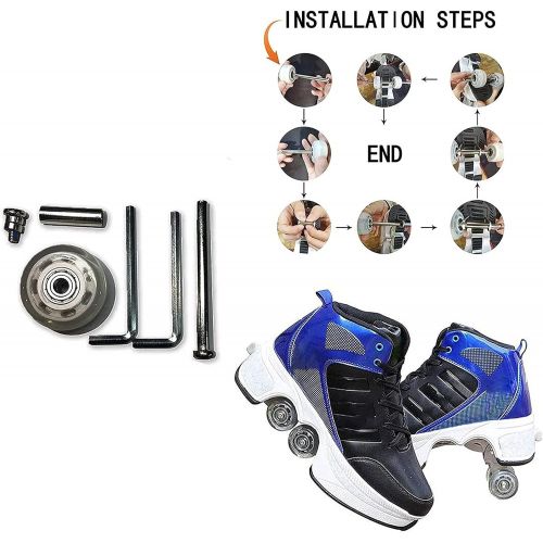  ALeaf Double-Row Deform Wheel Automatic Walking Shoes Invisible Deformation Roller Skate 2 in 1 Removable Pulley Skates Skating Parkour (Size : EUR 39.5/US 8/UK 7/250mm)