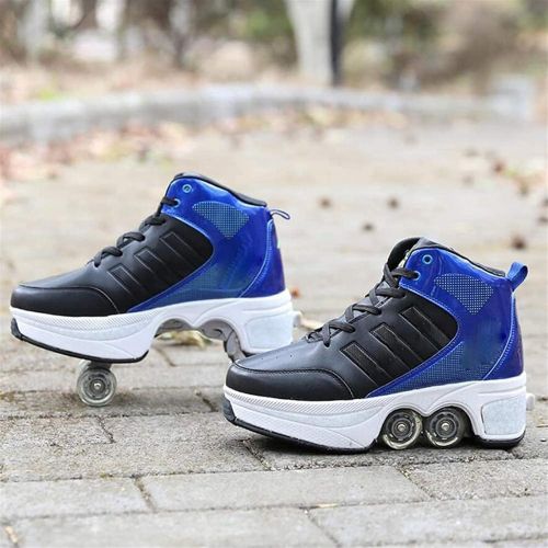  ALeaf Double-Row Deform Wheel Automatic Walking Shoes Invisible Deformation Roller Skate 2 in 1 Removable Pulley Skates Skating Parkour (Size : EUR 39.5/US 8/UK 7/250mm)