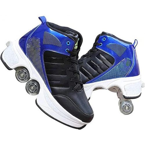  ALeaf Double-Row Deform Wheel Automatic Walking Shoes Invisible Deformation Roller Skate 2 in 1 Removable Pulley Skates Skating Parkour (Size : EUR 39.5/US 8/UK 7/250mm)