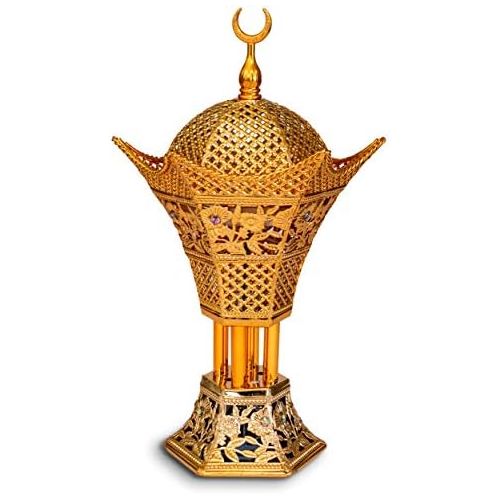  인센스스틱 AM Bakhoor Charcoal Incense Burner - Oud Frankincense Resin Burner 10.5 Inches Tall - for Bakhoor Oud Incense Sticks Cones - Luxury Filigree (Gold)