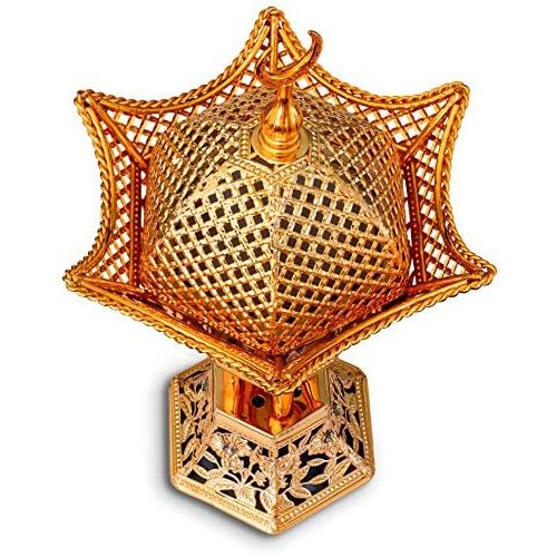  인센스스틱 AM Bakhoor Charcoal Incense Burner - Oud Frankincense Resin Burner 10.5 Inches Tall - for Bakhoor Oud Incense Sticks Cones - Luxury Filigree (Gold)