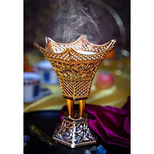  인센스스틱 AM Bakhoor Charcoal Incense Burner - Oud Frankincense Resin Burner 10.5 Inches Tall - for Bakhoor Oud Incense Sticks Cones - Luxury Filigree (Gold)