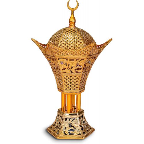  인센스스틱 AM Bakhoor Charcoal Incense Burner - Oud Frankincense Resin Burner 10.5 Inches Tall - for Bakhoor Oud Incense Sticks Cones - Luxury Filigree (Gold)