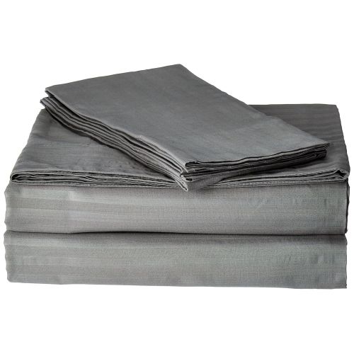  AM Home Fashion Polyester/Microfiber Super Soft Striped Luxury 4-Piece Bed Sheet Set, Gray, Full